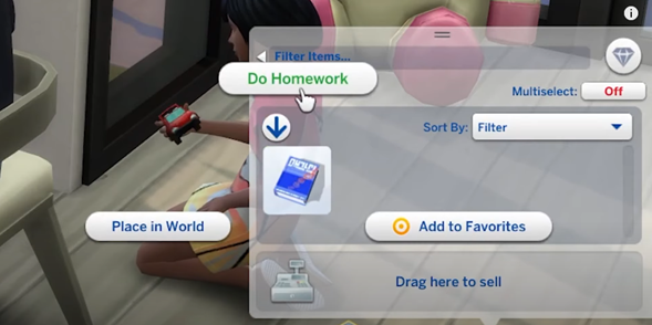 Do Homework mode in Sim 4