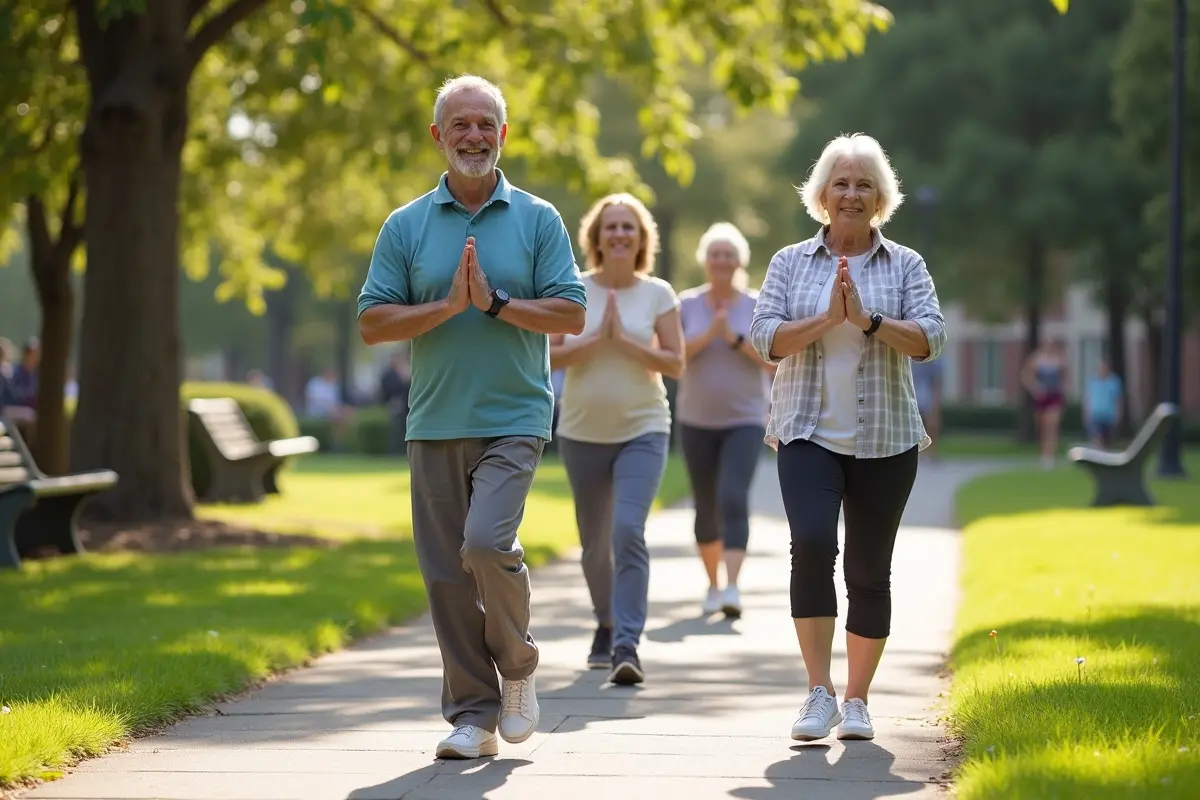 active retirees exercising together in community setting