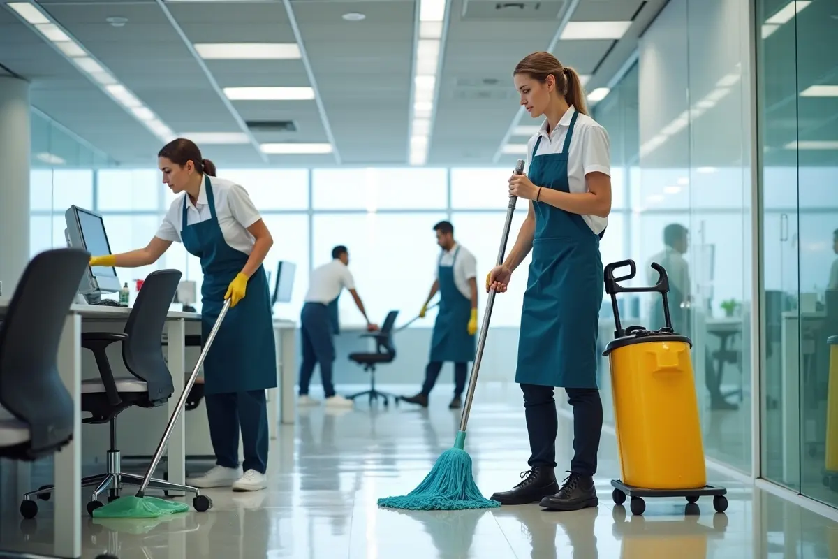 cleaning professionals improving workplace hygiene for employee health safety