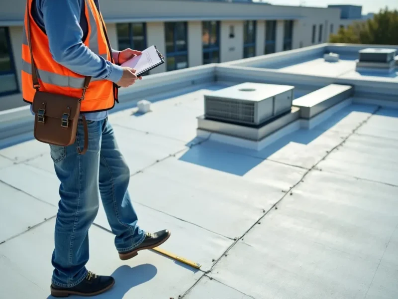 professional inspecting commercial roof condition for maintenance planning