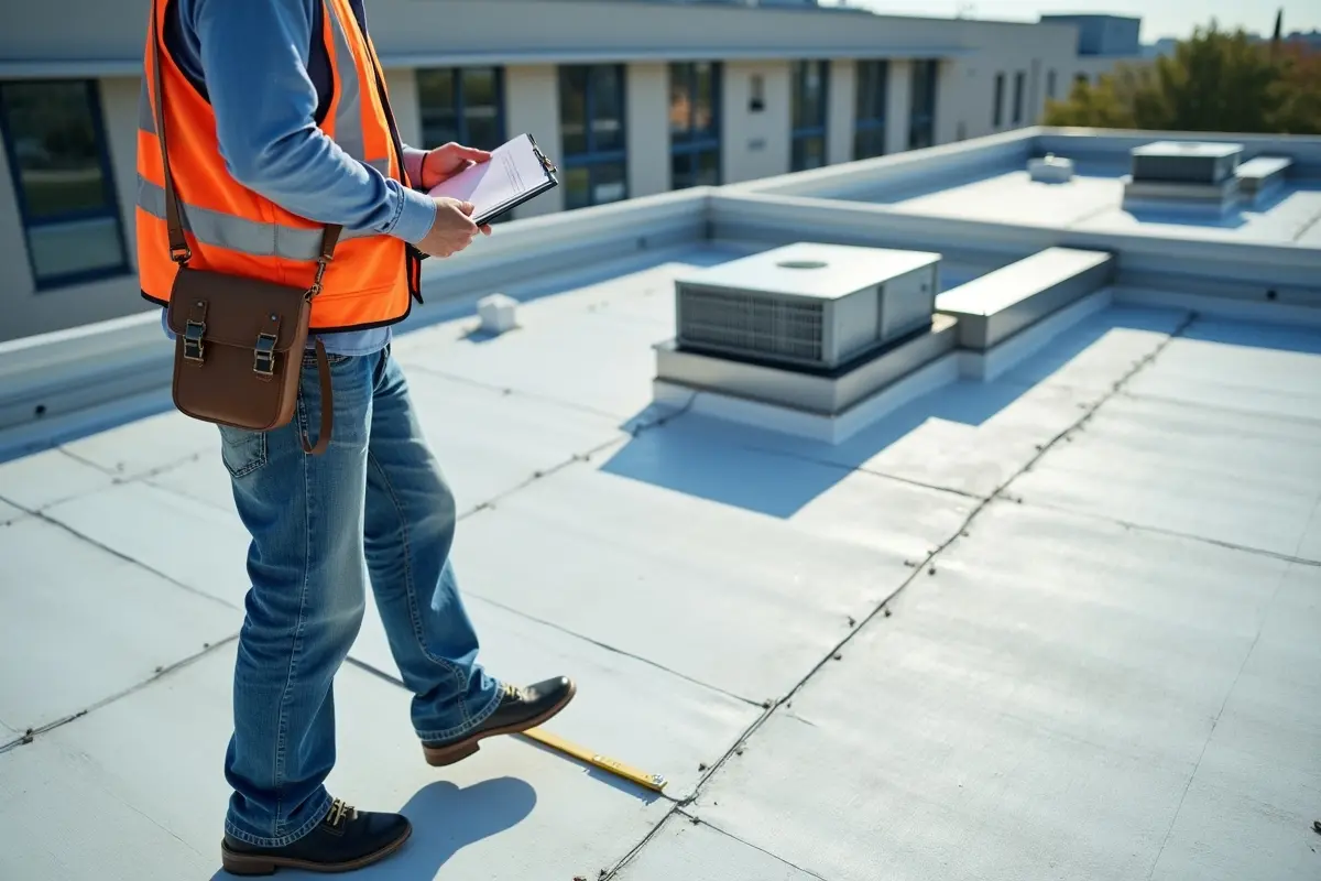 professional inspecting commercial roof condition for maintenance planning