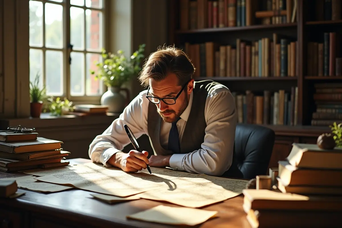 researcher studying local history to uncover ancestry and family origins