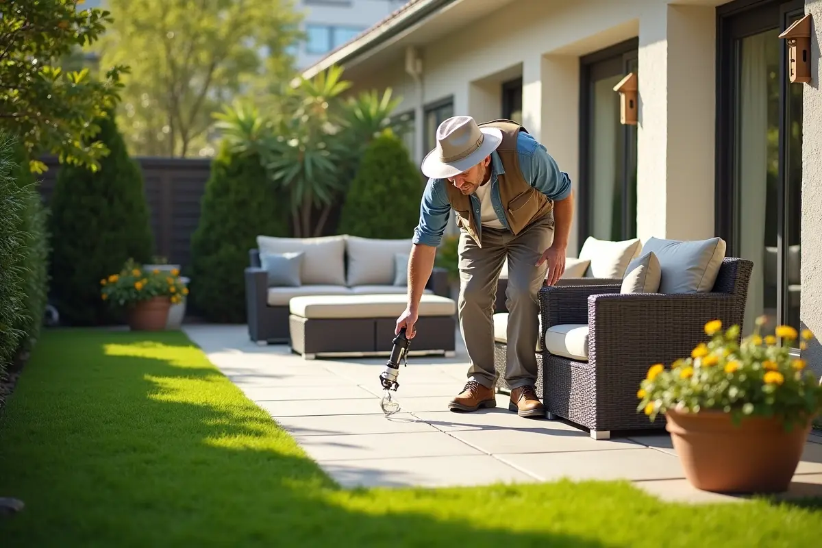 homeowner keeping outdoor living space free from unwanted pests